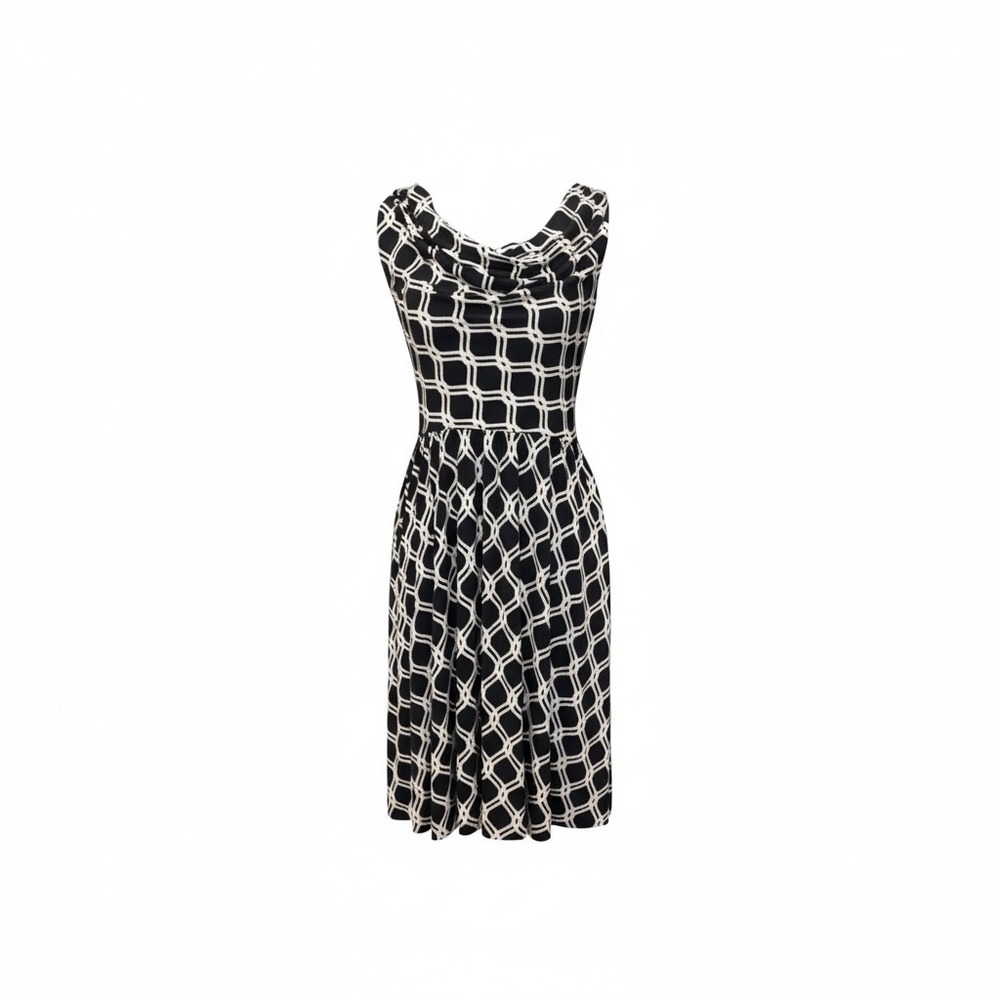 White House Black Market Black Geometric Print Cowl Neck Sleeveless Dress Size 0